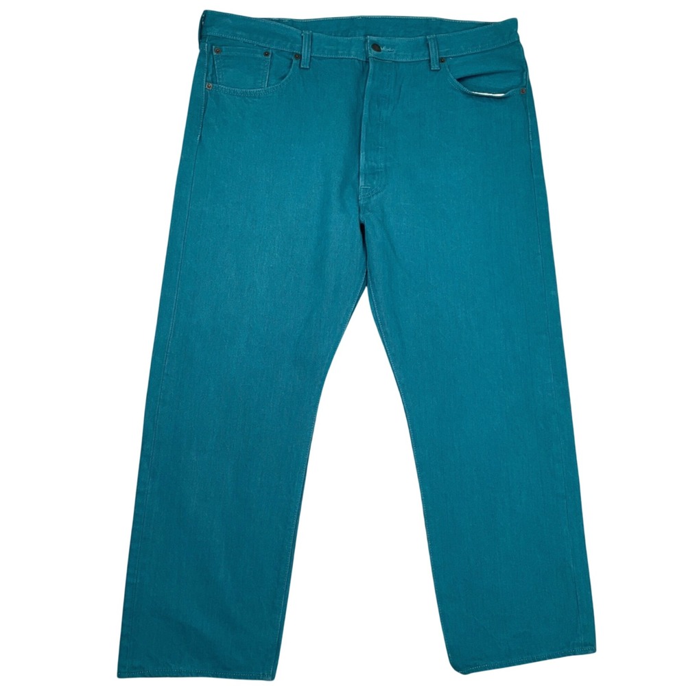 Levi's 501 Jeans Mens 42W 30L Teal Blue Green Original Fit Straight Leg Denim